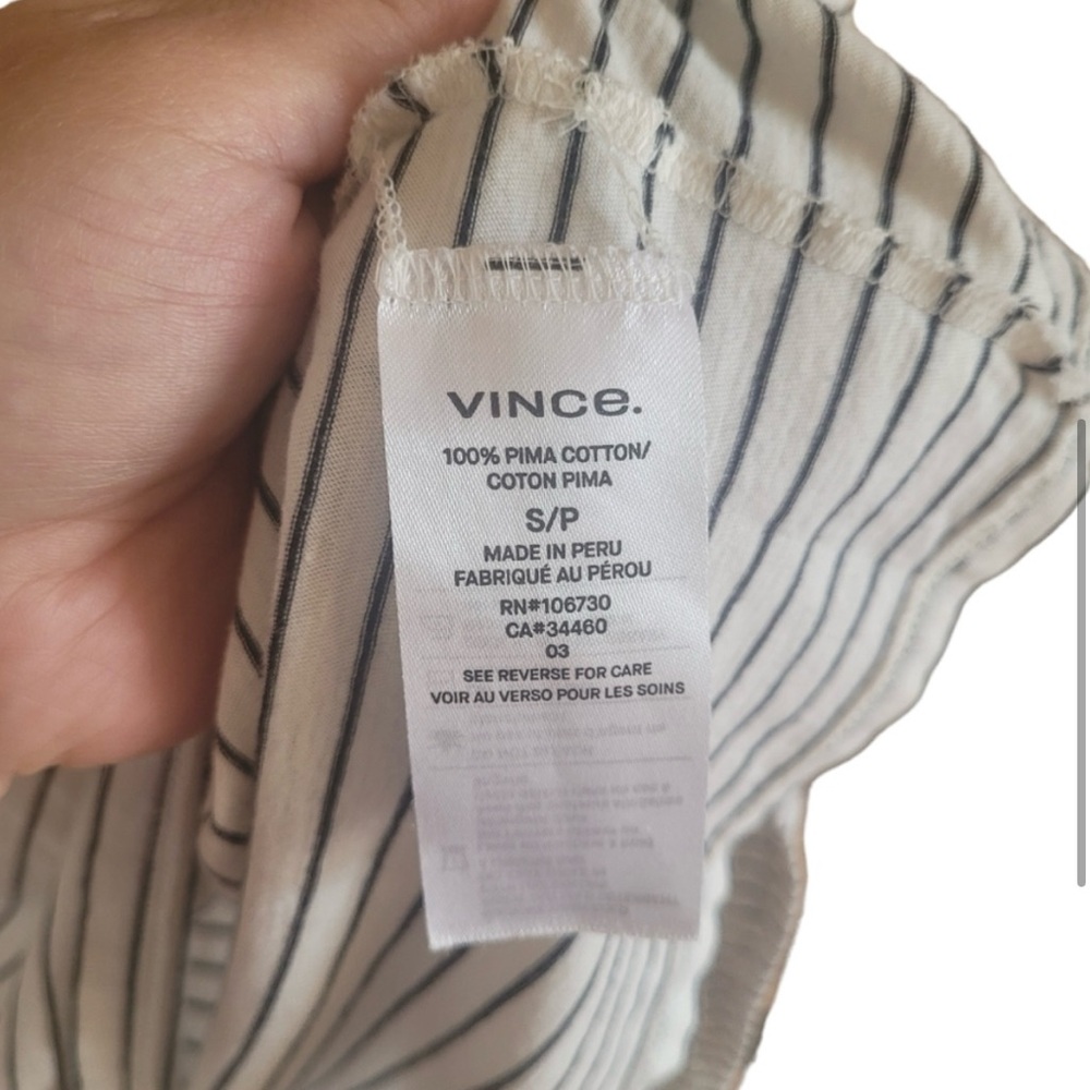 VINCE. Black and Ivory Striped Drop Shoulder Long Sleeve Shirt - Picture 5 of 6